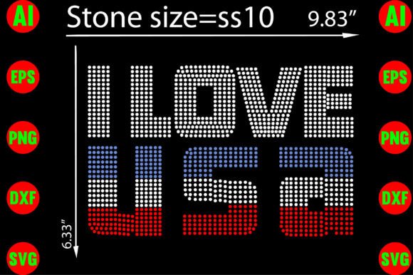 I Love USA Rhinestone Templates for Graphics & T-Shirt Design