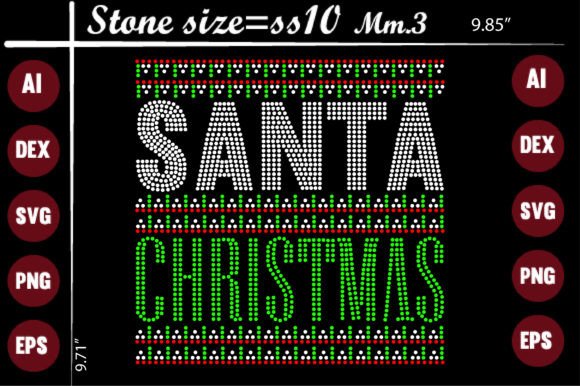 Santa Christmas Rhinestone Templates for T-Shirt Designs & Graphics